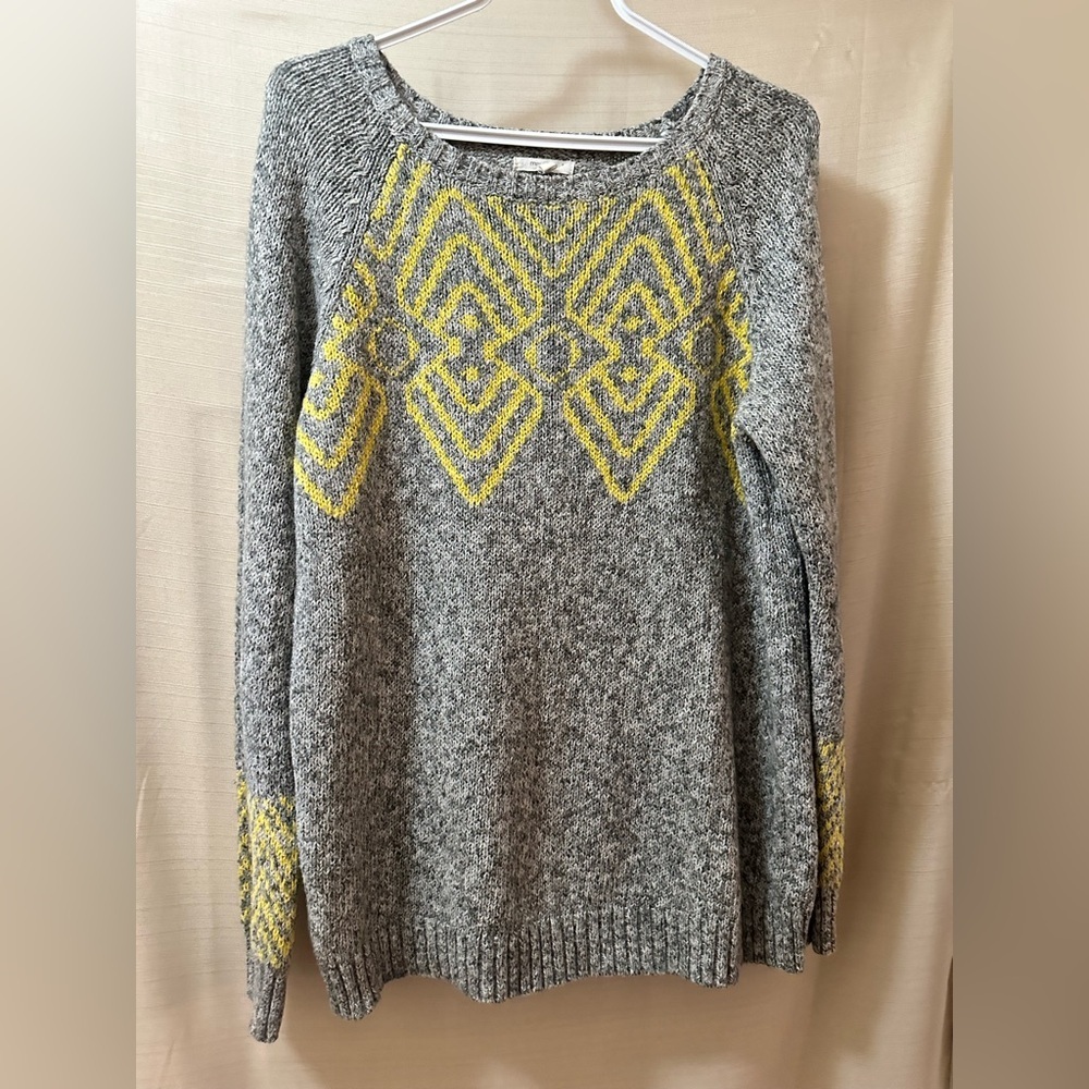 Maurices Grey Knit Sweater Yellow Aztec Pattern Boho Cozy Women’s Large Fall